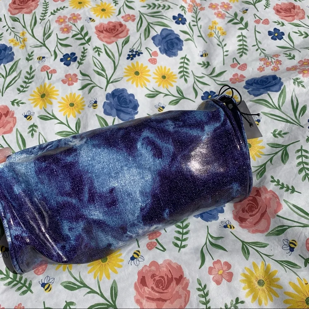 NWT REBECCA MINKOFF Exclusive Denim Blue Tie Dye Cylinder Makeup Cosmetic Pouch